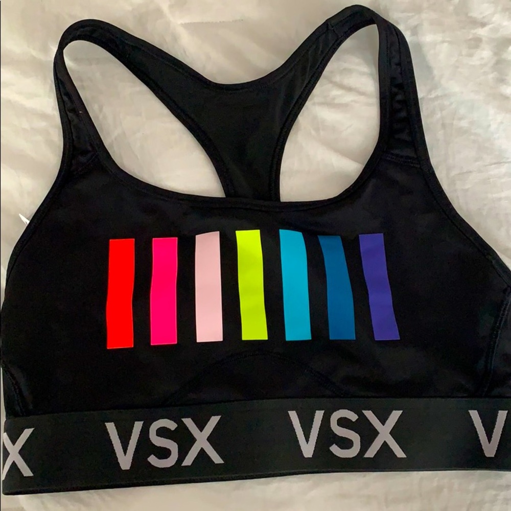 Victoria's Secret Black Sports Bra with Multicolor Stripes